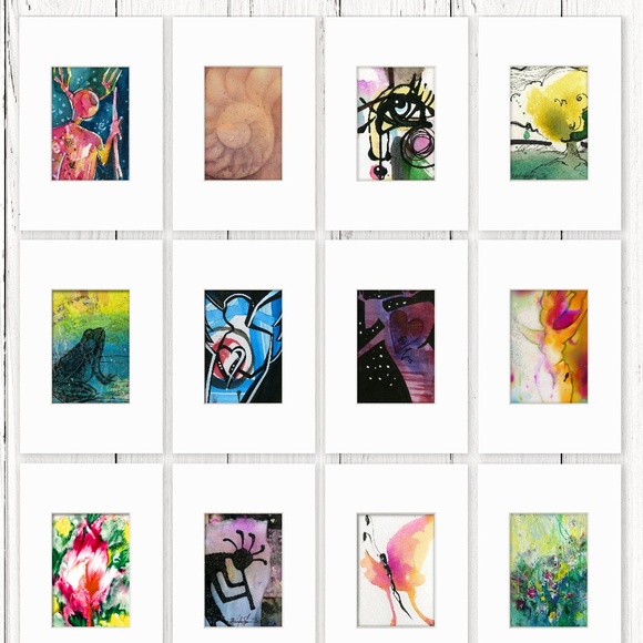 Bundle 12 Original Abstract Artworks, Variety of Subjects, Mixed Media Paintings - Picture 3 of 16